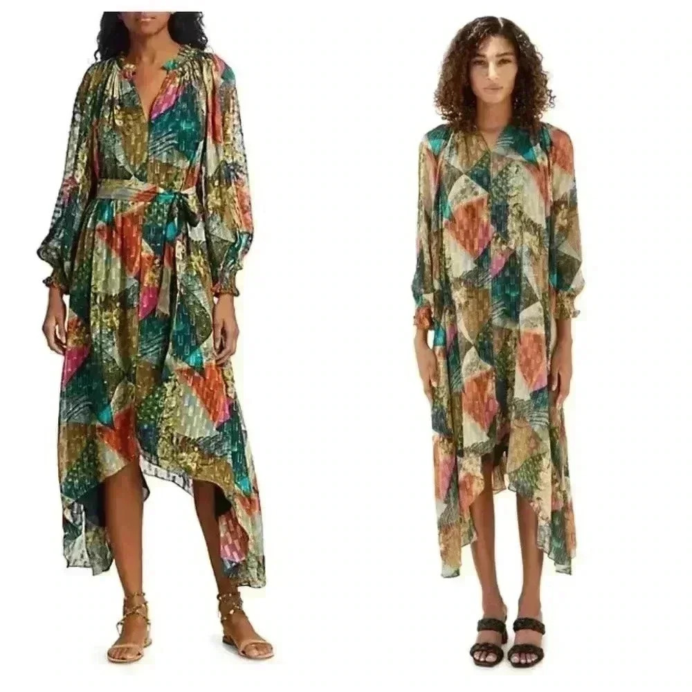 KILLA GATHERED PRINTED FIL COUPÉ GEORGETTE MIDI DRESS ORIGINAL COST $650